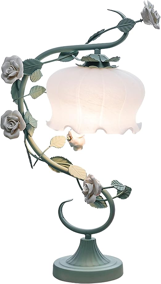 Generic Flower Table Lamp - Green Ceramics Floral Table Lamp for Living Room, Bedroom with Glass Shades