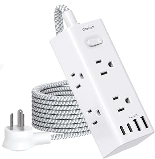 Short Extension Cord 3Ft, Flat Plug Power Strip Surge Protector - 6 Widely Outlets with 4 USB Ports (2 USB C), Wall Mount Small Power Strip for Travel Home Office College Dorm