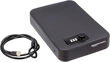 Amazon Basics Portable Security Case Lock Box Safe with Combination Lock for Valuables, Documents, College Dorm Room, XL, Black