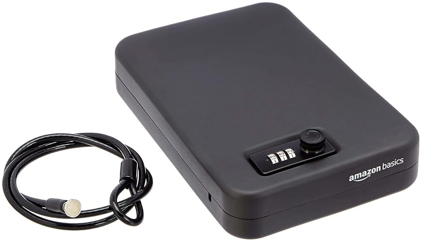 Amazon Basics Tragbarer Tresor mit Zahlenschloss für Dokumente und Schmuck, Größe XL, Schwarz - Größe XL - Zahlenschloss