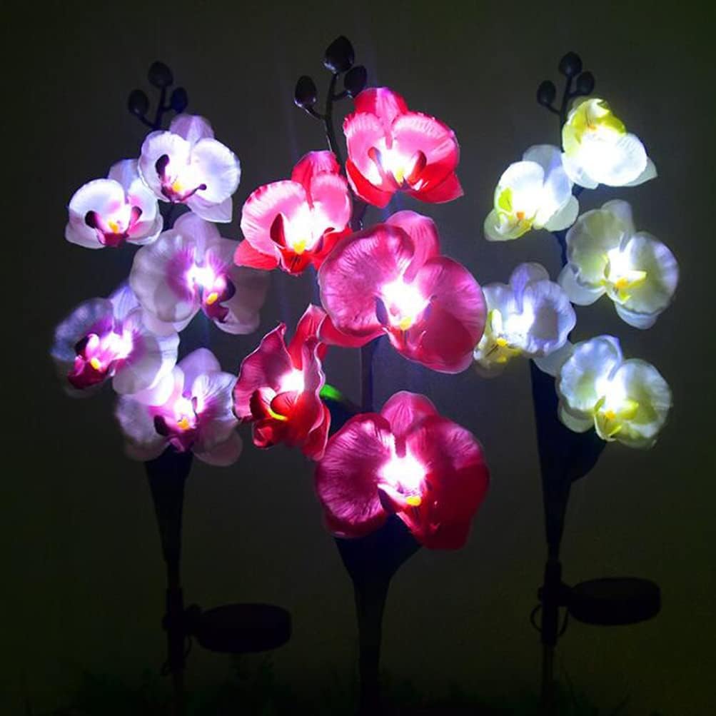 Aolyty Solar Garden Lights Outdoor, IP65 Waterproof Solar Stake Lights Butterfly Orchid Flowers Lights for Lawn Patio Backyard Landscape Party Decorative (Pink, 2 Pack)