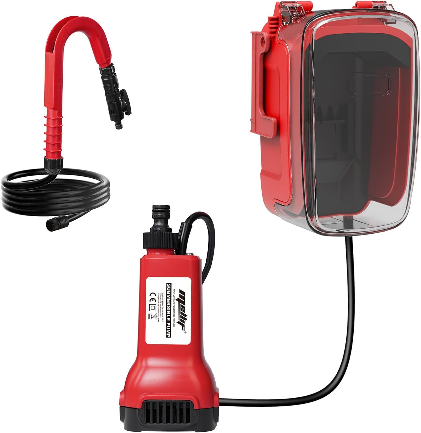 Cordless Water Transfer Pump Compatible with Milwaukee 18V Battery(Tool Only), 475GPH Portable Rain Barrel Pump W/8.5ft Garden Hose, Electric Submersible Utility Sump Pump for Pond Tank Barrel Pool