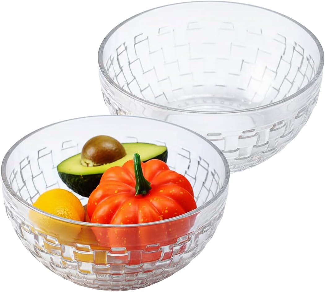 Woven Glass Soup Bowls Set of 2. Decoration Glass Mixing Bowl. 8 inch Large Salad Bowls. 44 oz. Suitable for Fruit, Dessert, Candy, Snack & More.