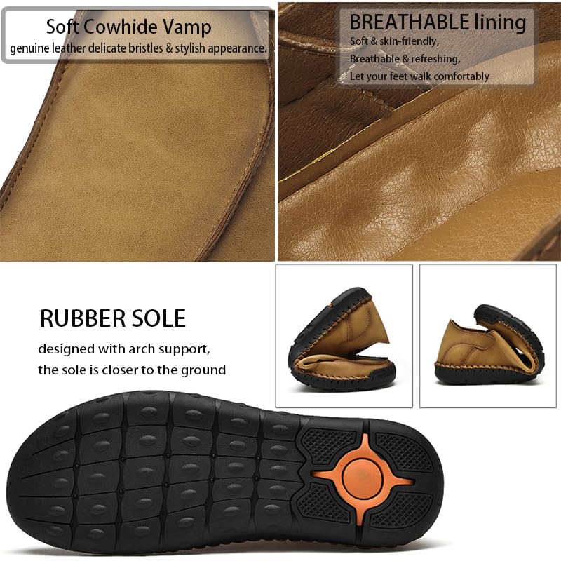 Men’s Hand Stitching Lace-up Flats Loafers Leather Casual Slip-Ons Outdoor Lightweight Vintage Non Slip Work Dress Driving Walking Shoes3