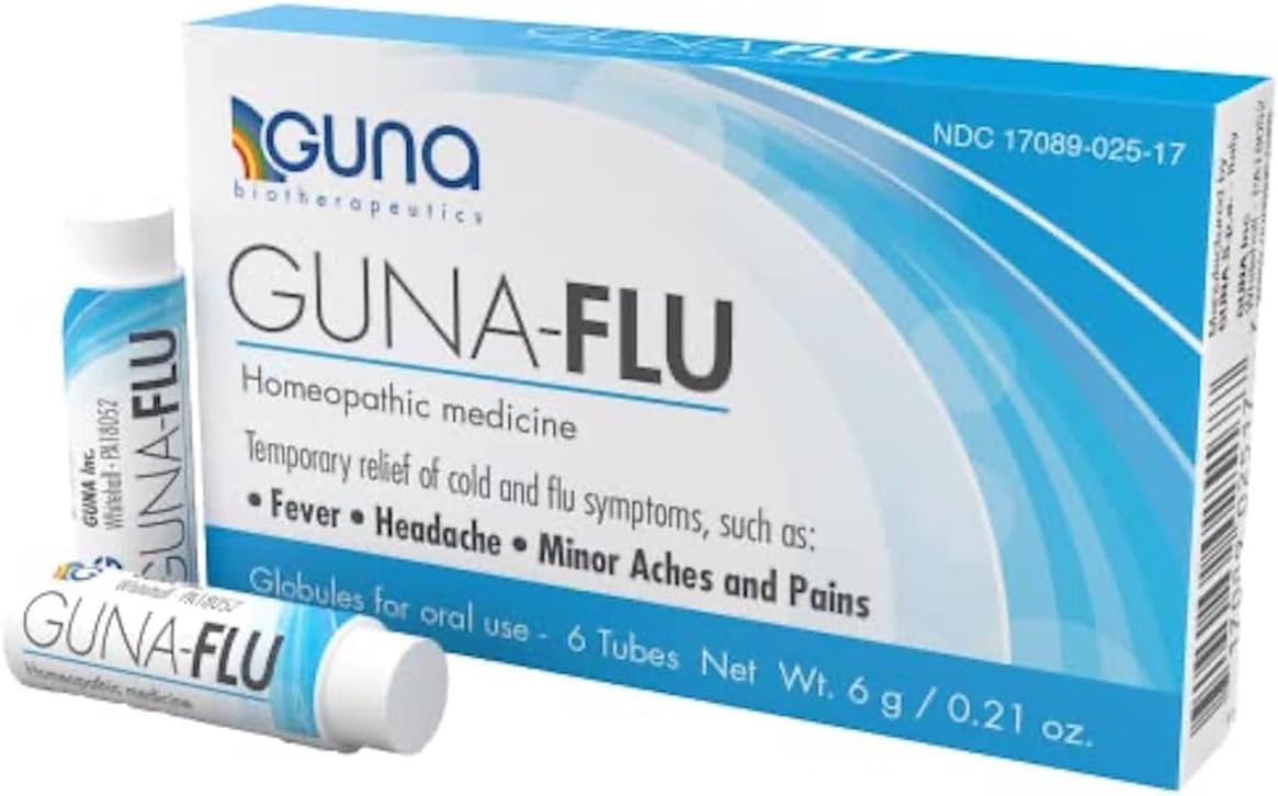 Guna Flu for Relief of Flu-Like Symptoms, Body Aches, Headache, Fever, Chills and Fatigue 6 Tubes
