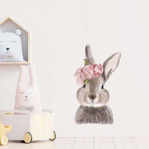 Calcomanías de pared de conejos, flores, calcomanías autoadhesivas de animales de dibujos animados, calcomanías autoadhesivas para despegar y pegar,