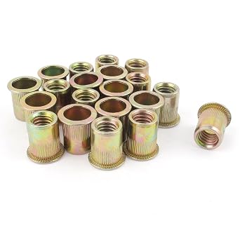 30pcs Zinc Plated Bronze Tone Carbon Steel Rivet Nuts Knurled Nut Fastener Flat Head Threaded Blind Insert Nutsert Cap 3/8-16