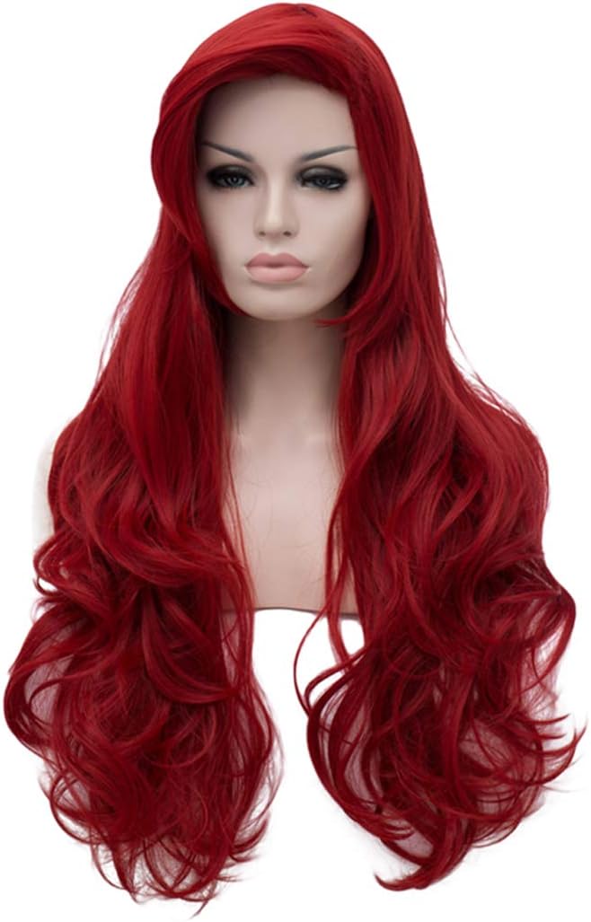 ATAYOU Long Women Wavy Red Synthetic Cosplay Wig For Women Halloween And Party Fancy Dress with 1 Wig Cap (Red 241)