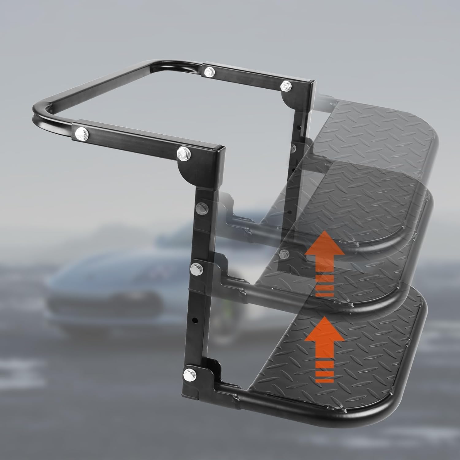 Scalino pieghevole robusto per camion, SUV e camper, montaggio pneumatici regolabili, nero, adatto per pneumatici da 22,9 a 33 cm, capacità 150 kg
