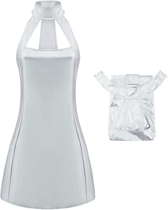 Womens 70s Disco Costume Silver Metallic Dress Cosplay Halloween Party Costumes