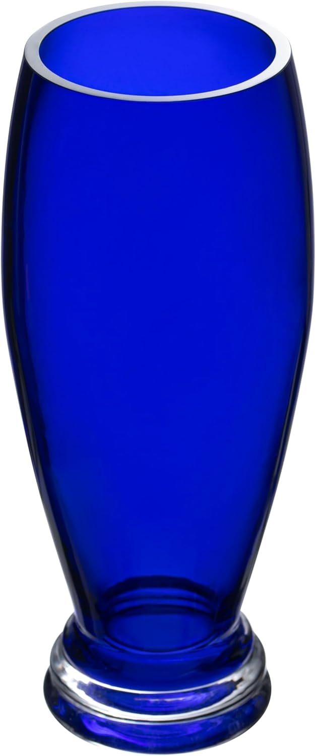 Barski - Handmade Glass - Footed Round Vase - Cobalt - 12" H (12 Inches High) Made in Europe