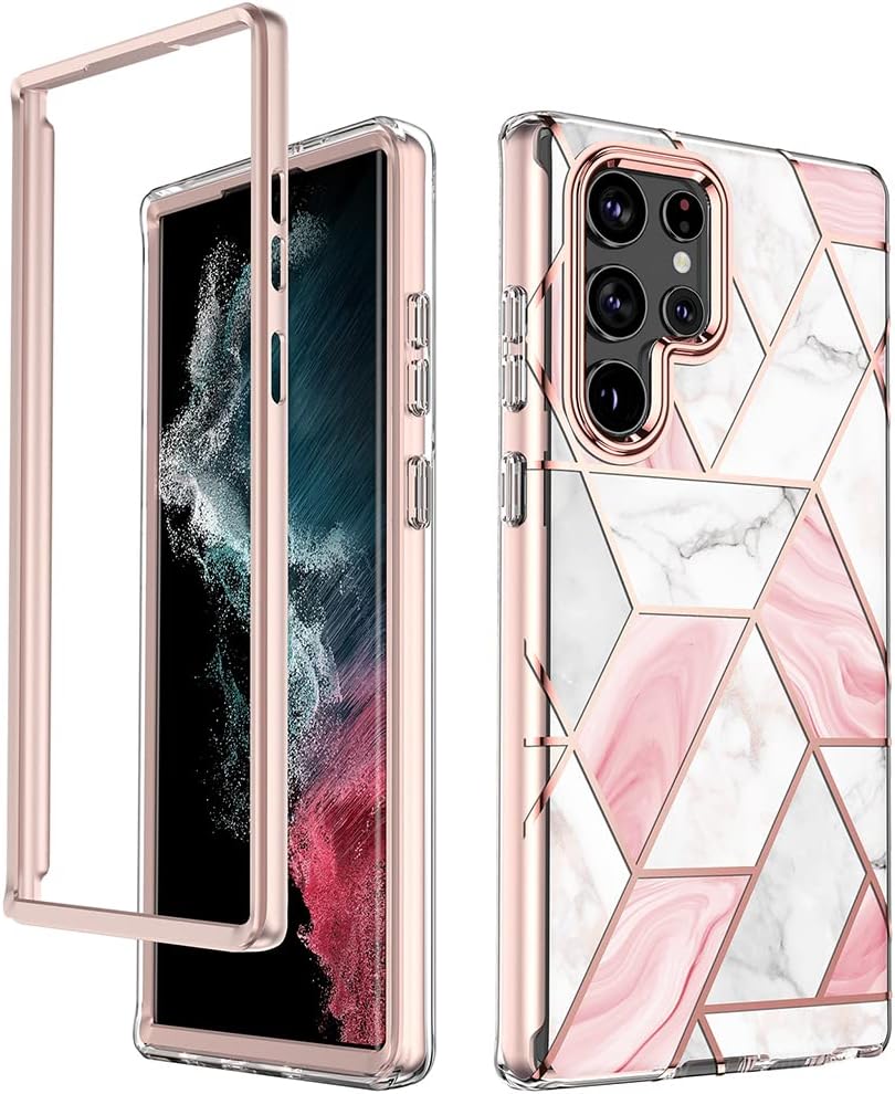 O Ozone Case for Samsung Galaxy S24 Ultra Case, Full-Body Smooth Gloss Finish Marble Shockproof Bumper Stylish Cover for Women Girls, Slim Phone Cases for Samsung Galaxy S24 Ultra (Pink)