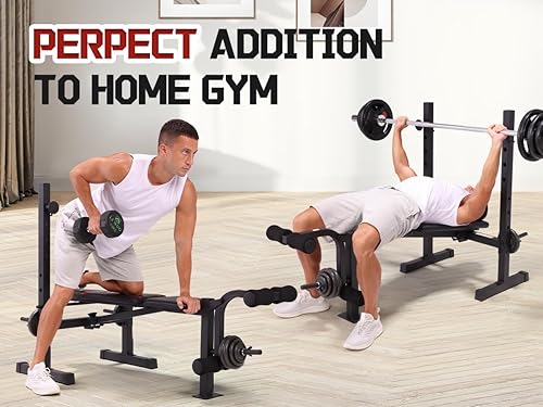 Miniatura 9 de OPPSDECOR Juego de banco de pesas multifunción con soporte para sentadillas, extensión de piernas y banco de entrenamiento ajustable para