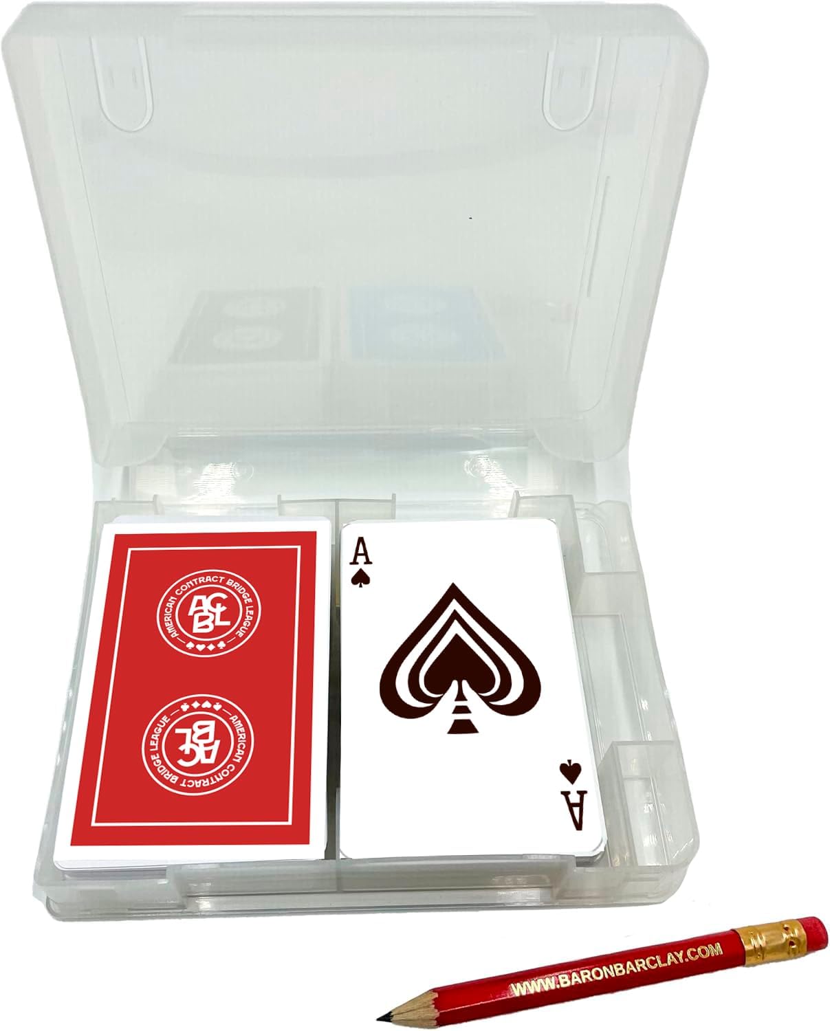 Baron Barclay Two Decks of ACBL Playing Cards in a Plastic Double Deck Box with Pencil