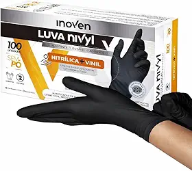 Luva Nitrilica + Vinil Preta Sem Pó Antiderrapante 100 Unidades Descartavel TAM M