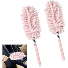 2PCS Car Interior Duster with Extension Pole, Soft Chenille Microfiber Duster for Cleaning, Scratch Free & Lint-Free, Washable Cleaning Brushes for Vehicle Details, Home, Office Green