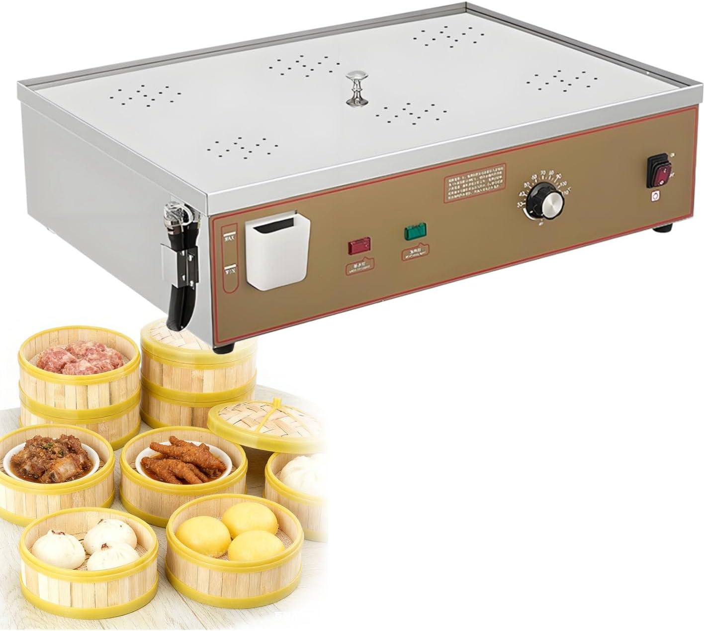 Commercial Electric Dim Sum Steamer, 2/4/6-Hole Food Steamer Machine, Dry Boiling Alarm, for Home, Store, Buffet, Restaurant