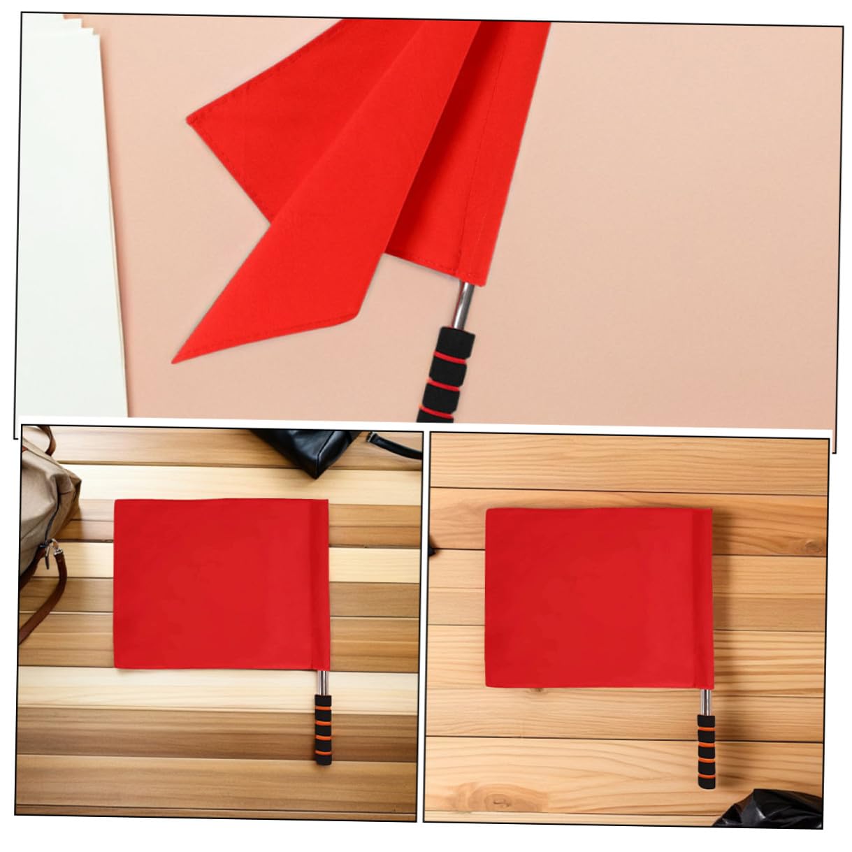 SOIMISS 7 pièces Drapeaux Arbitre Rouge Signalisation Main pour Juge de Touche Sport Manche Inox Mousse Équipement Léger pour Football Volley Rugby