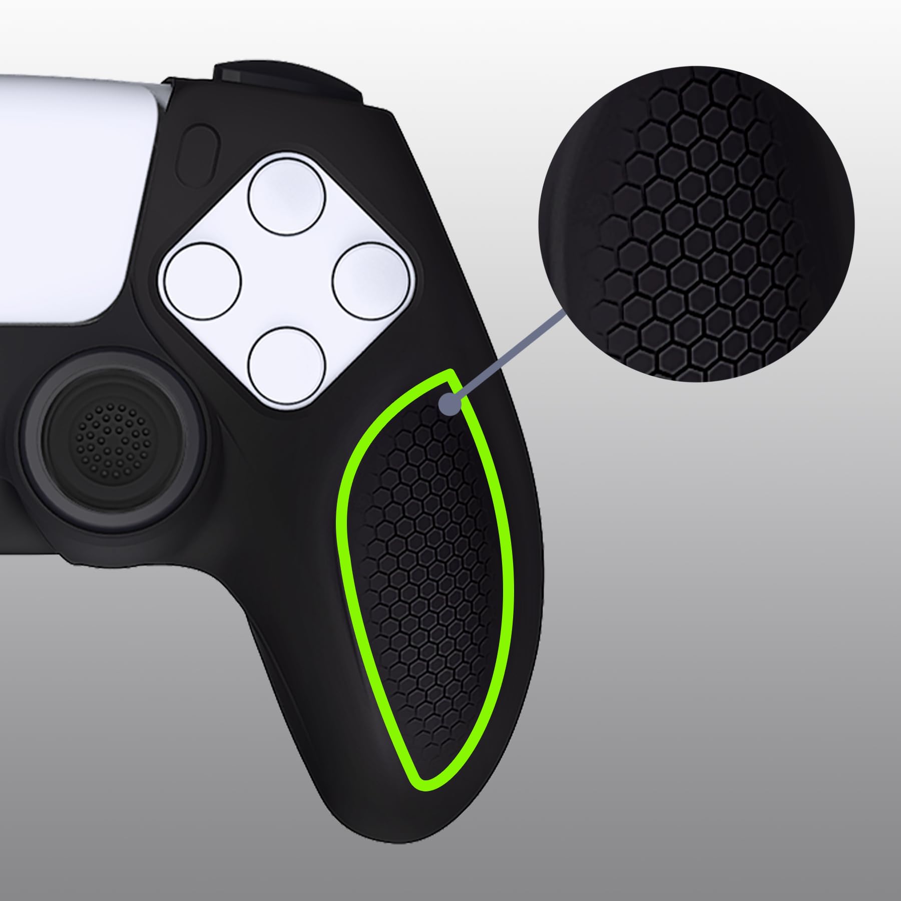 playvital Cover Controller per ps5, Joystick Custodia Protettiva Skin Silicone Grip Ergonomico Antiscivolo & 2 Copri Analogici, Adatto per Base di Ricarica, Ninja Edizione, Nero