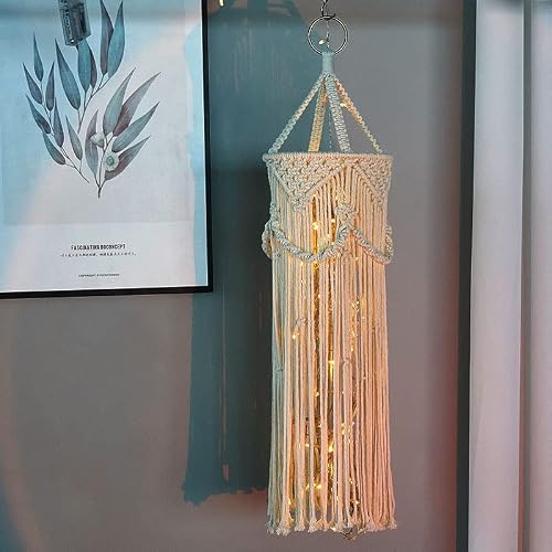 Boho Lamp Shade, Hanging Light Shade, Macrame Lamp Shade, Boho Hanging Lamp Shade, Woven Pendant Lamp Shade, Office Bedroom Living Room Dorm Room Bohemian Home Decor（Lightbulb Not Included）(B) #TOP1