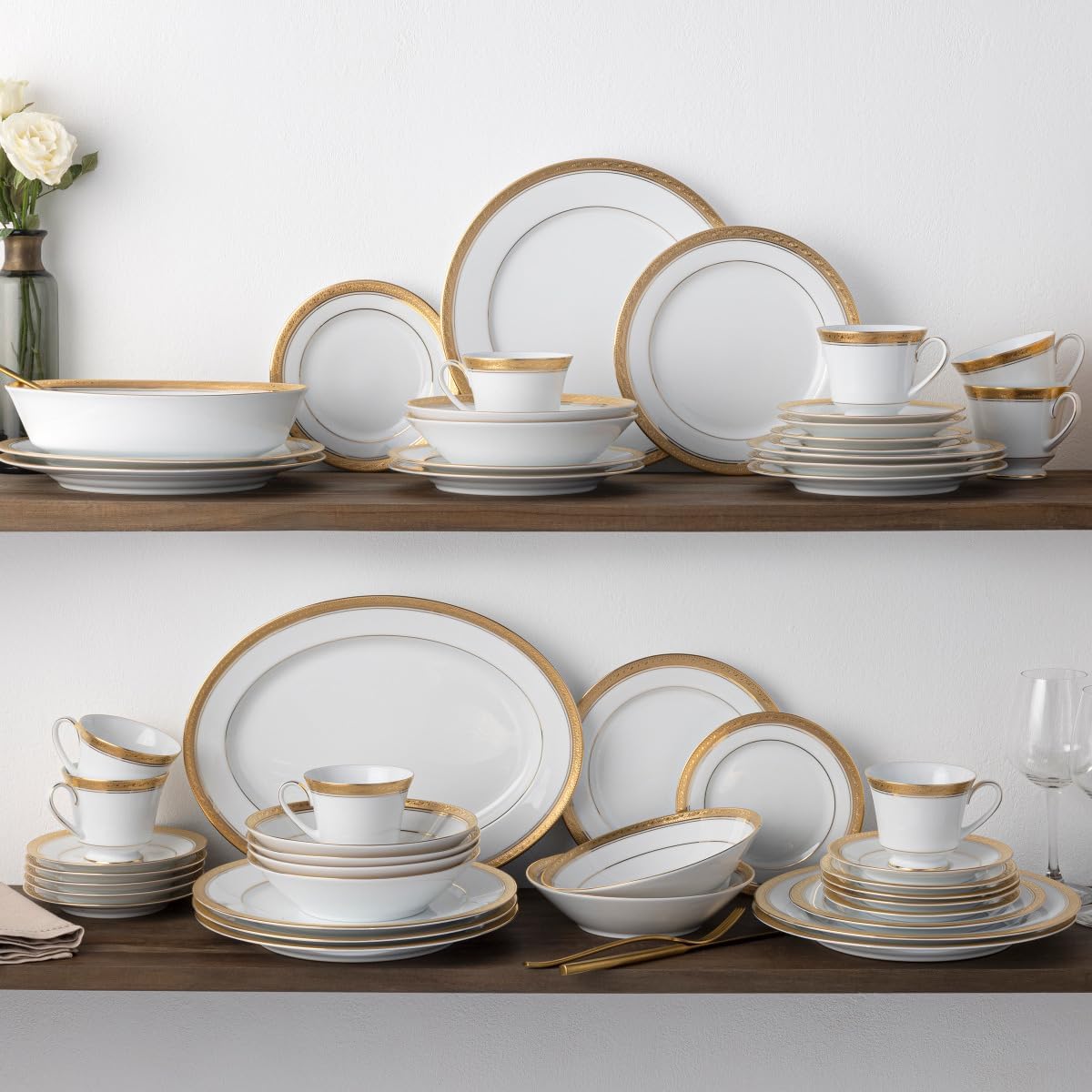Noritake Crestwood Gold 50 piece dining set for UK Ubuy