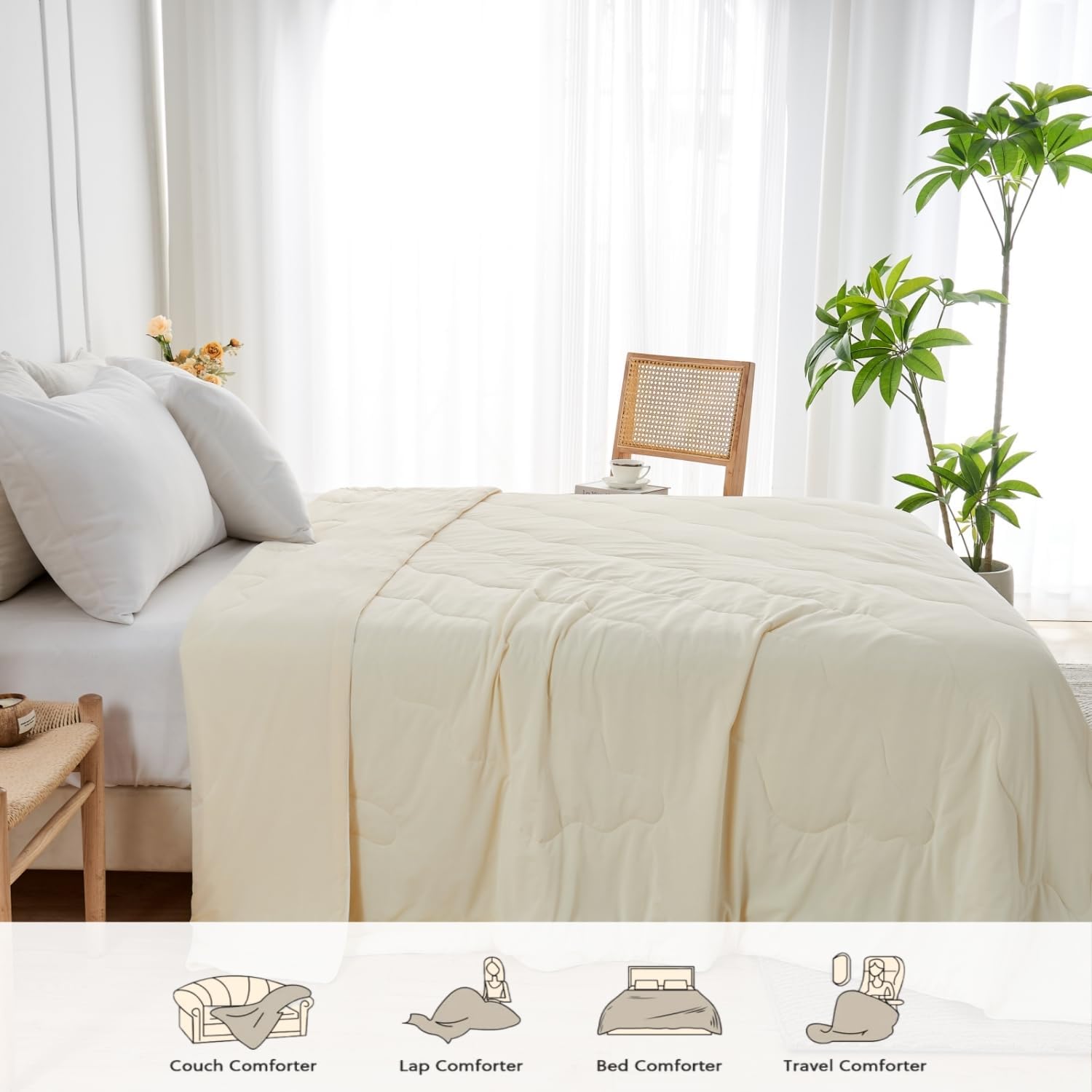 OAITE Cooling Comforter King Size,Double-Sided Cold Tech Fabric Cooling Blanket for Night Sweats and Hot Sleepers,Q-Max > 0.4,Summer Comforter,Breathable Soft Silky Smooth Lightweight(Cream,King)