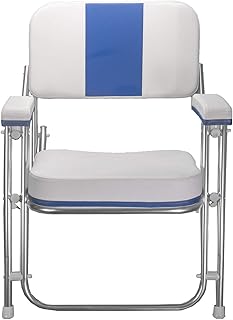 Pactrade Marine Folding Deck Chair Blue Stripe UV Resistant Vinyl Anodized Aluminum (Blue)