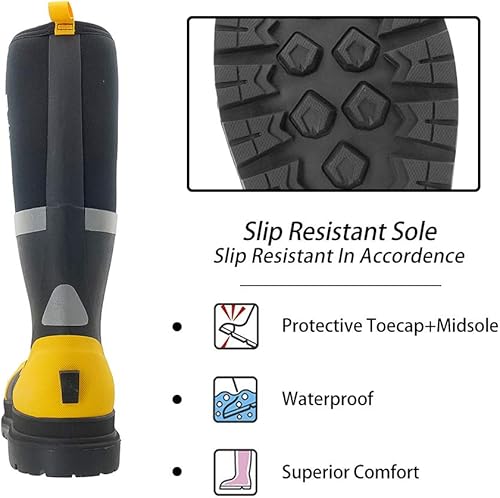 Miniatura 4 de MCIKCC Botas de trabajo impermeables de seguridad con puntera de acero, construcciones industriales profesionales, botas de goma de neopreno,