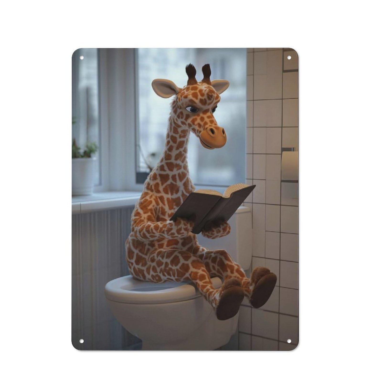 Junmoney Style-2 Modern Vintage Giraffe Reading On Toilet Office Metal Sign 40X30cm, Creative Space Decor For Home Office, Reading Corner Or Bedroom