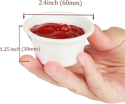 Vista 2 de Golden Apple, Tazas de porción de 2oz-100ct. Caña de azúcar/bagazo compostable. Biodegradable. Muestra de policías de alimentos.