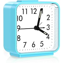 Analog Alarm Clock, Silent Non Ticking Table Clock, Travel Bedside Clock with Snooze, Night Light, Ascending Beep Sounds, Battery Operated Loud Small Clocks for Bedroom Travel Office, Black