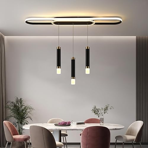 Miniatura 3 de Jaycomey Lámpara LED moderna, lámpara colgante de techo de acrílico regulable de 3 luces con control remoto, lámpara de comedor interior para