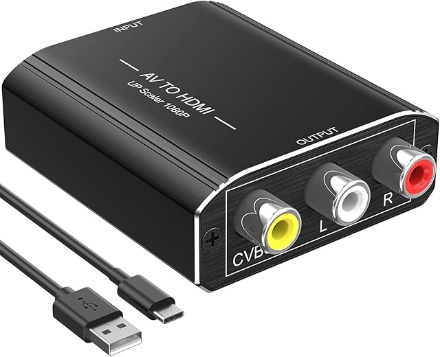 Tronou RCA to HDMI Converter, Aluminum AV to HDMI Converter,1080P Mini RCA Composite CVBS Video Audio Converter Adapter Supporting PAL/SNES/NTSC for TV/PC/PS2,3/ Wii/Xbox VHS/VCR/Blue-Ray DVD Players