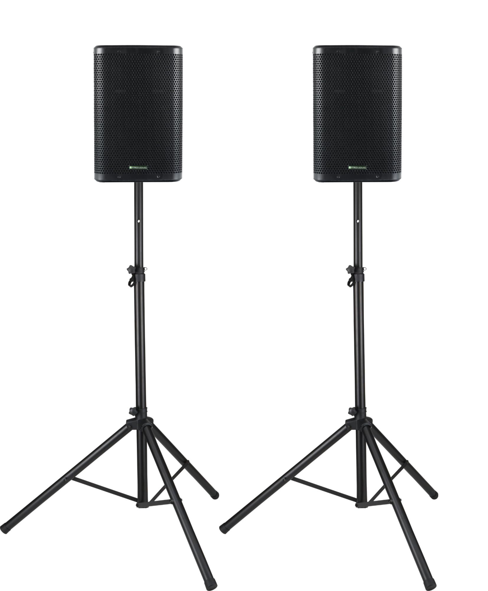 Pronomic C-210 MP 10" Passivbox Stativ Set - 2 Passive 2-Wege Boxen inkl. Lautsprecherstativen aus Stahl - Belastbarkeit: je 200 Watt (RMS) - Impedanz: 8 Ohm - Max. SPL: 123 dB - Schwarz