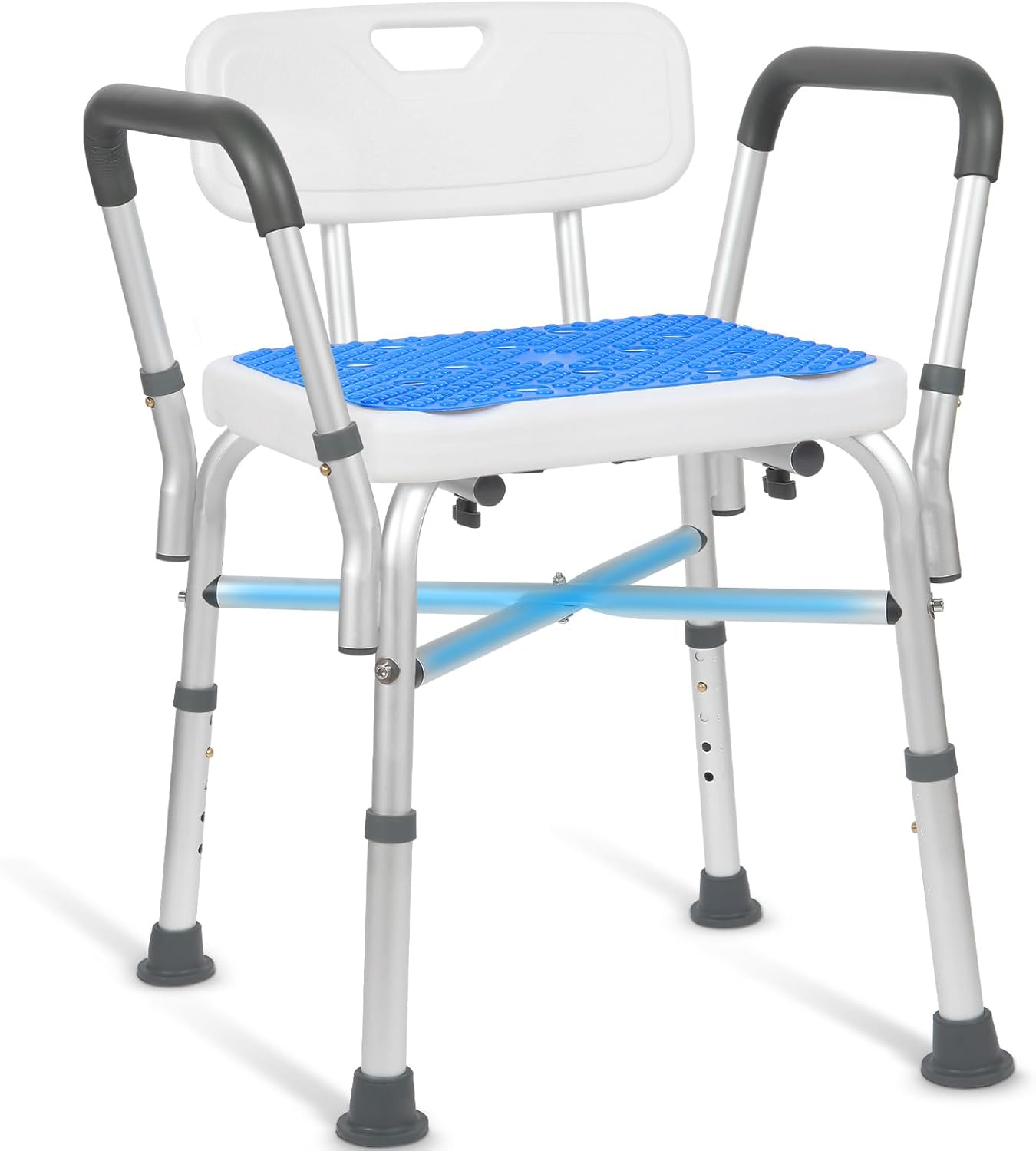 Shower chair with backrest and armrests, adjustable height