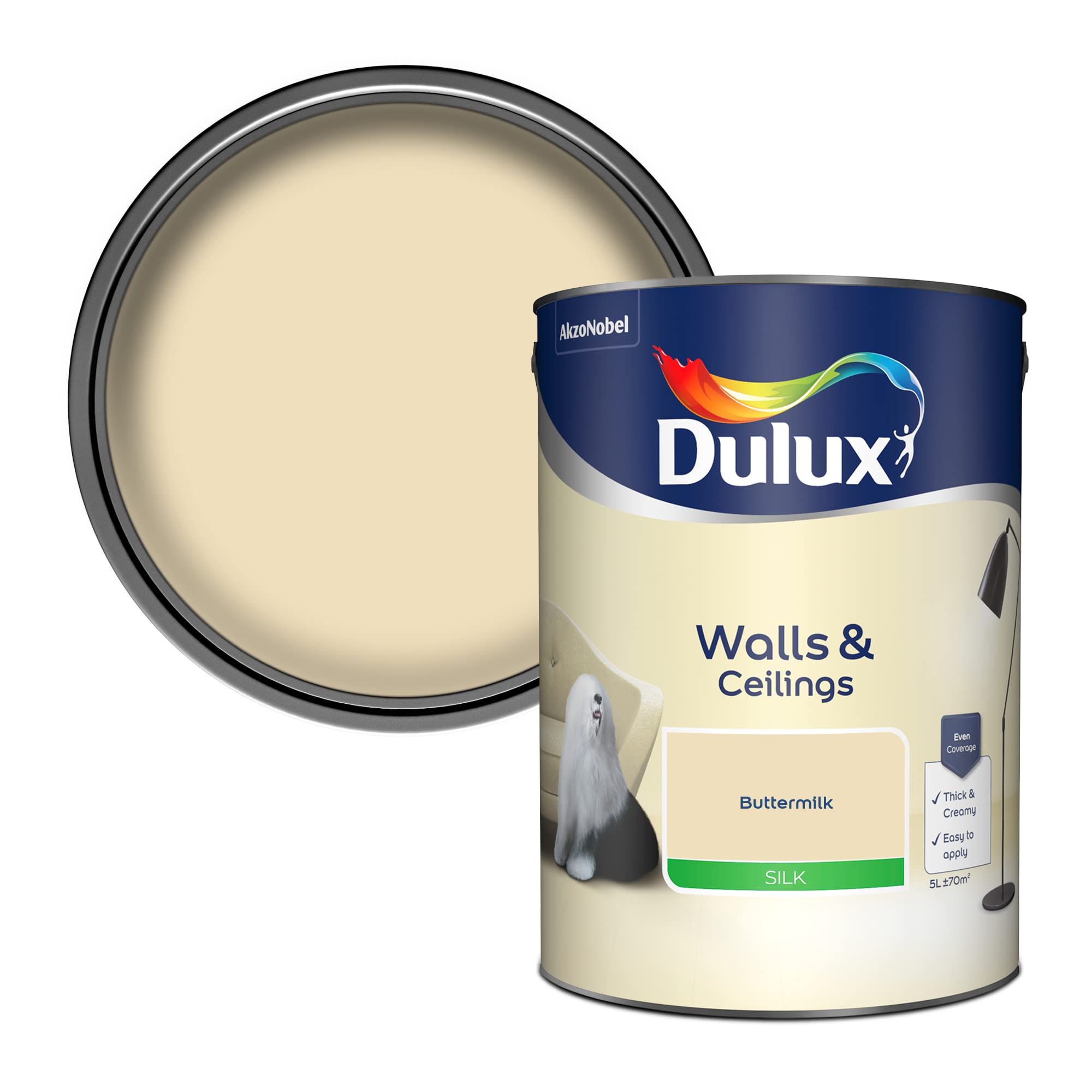 Dulux Buttermilk Silk Emulsion Paint For Walls And Ceilings - 5L