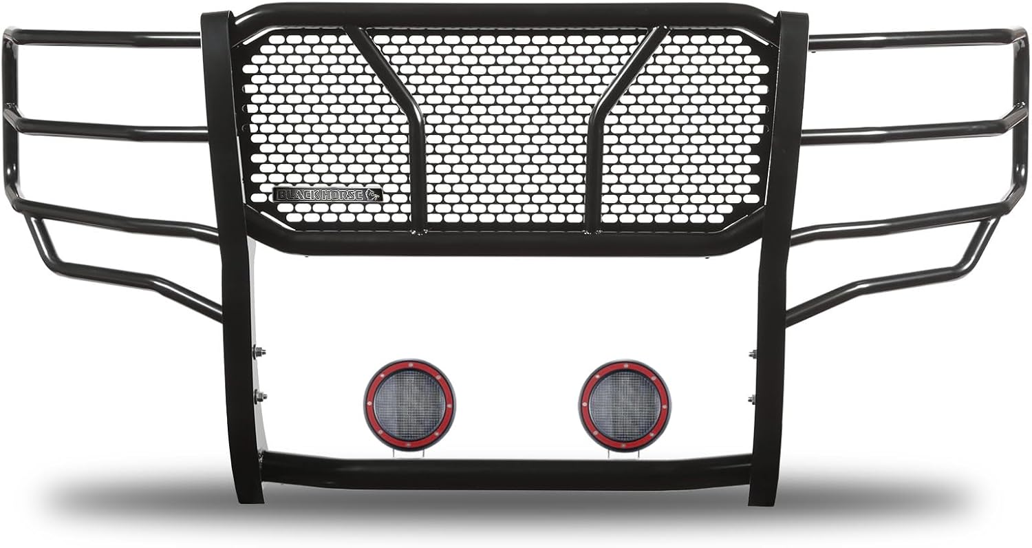 Black Horse RUGGED Heavy Duty Grille Brush Bumper Guard Modular Black Come With Pair of 5.3"LED Lights Compatible with 2011-2016 Ford F-250/Ford F-350/Ford F-450/Ford F-550 Super Duty-RU-FOF211-B-PLFR