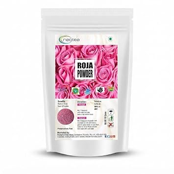 neotea Natural Roja Powder | Organic Rose Petal Powder for Skin Care | Hair Care | Face Masks | 100% Pure, Chemical-Free, Vegan, and Cruelty-Free 200 GM