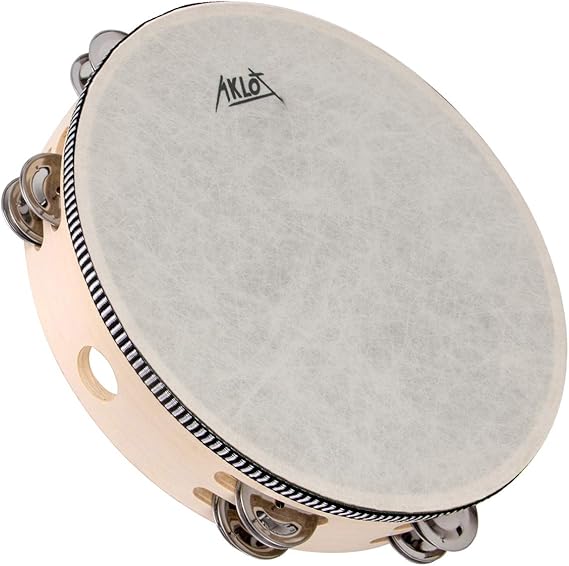 AKLOT 10" Tambourine Hand Held Drum 8 Pairs Double Row Metal Bell