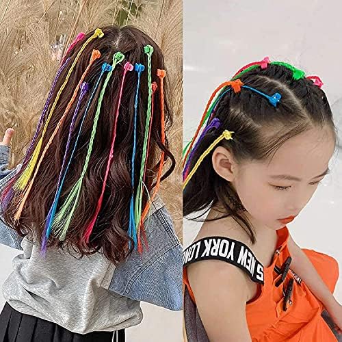 ACEHOME 24 Pcs Kids Hair Extensions with Hair Clips, Clip-on Neon Hair Braid Extensions for Girls Hair Decor Birthday Party Favors Children Performance