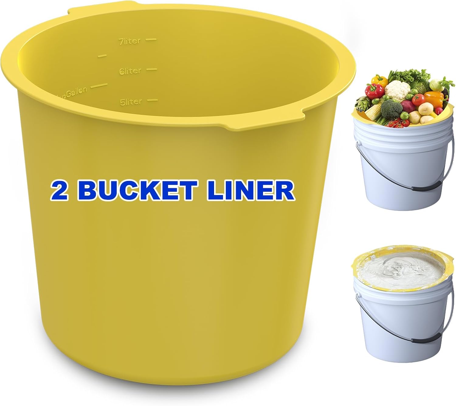 2 Gallon Silicone Bucket Liner - Reusable Mixing Liner for Concrete, Mortar, Grout, Paint, Food Grade Non-Stick, Easy to Clean & Durable (Yellow, 2 Gallon)