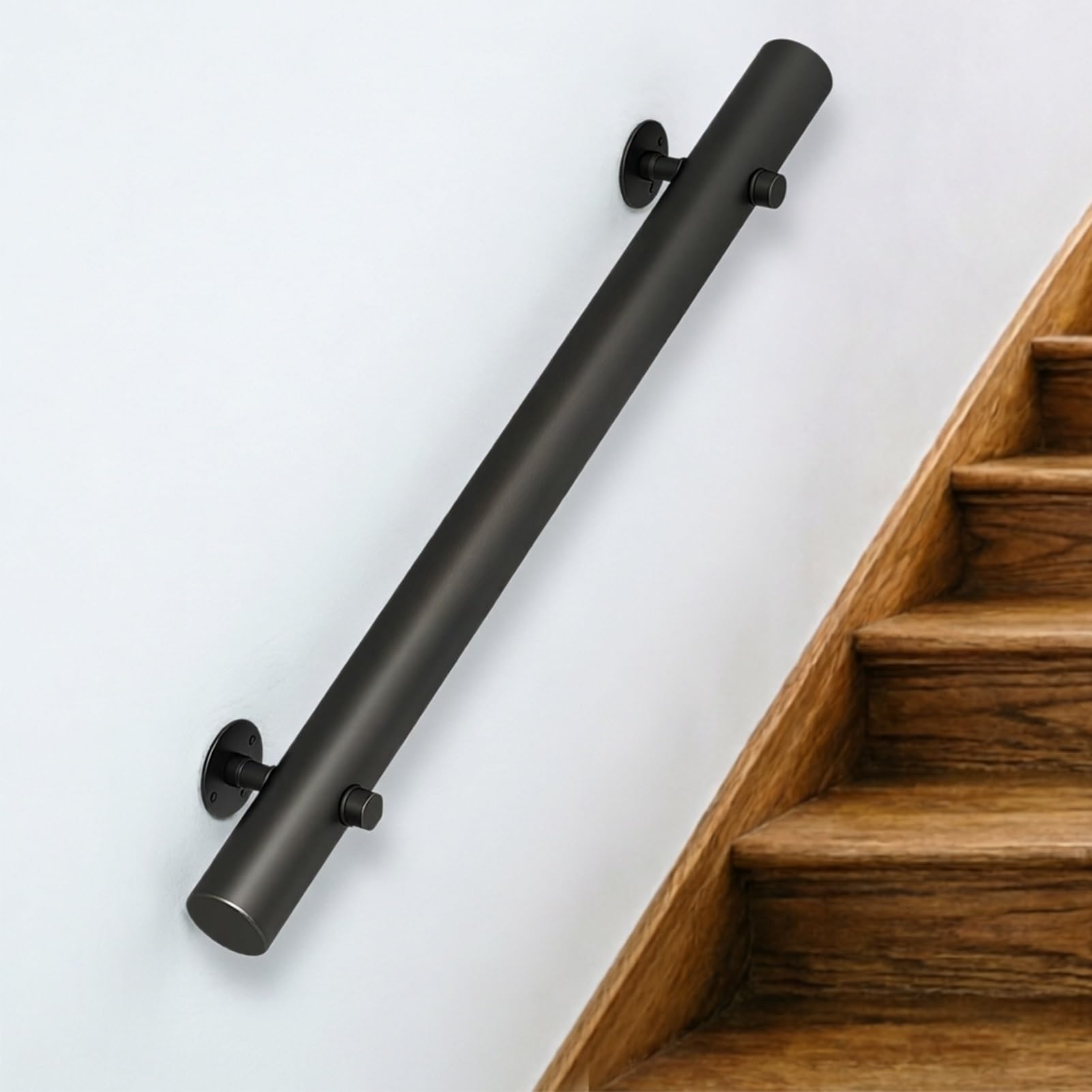 DMCHENGMA Stair Railing Indoor, Black Wooden Wall Mounted Handrail for Stairs, Round Hand Rails Safety Handle, Steps Baluster(11.5ft/350cm)