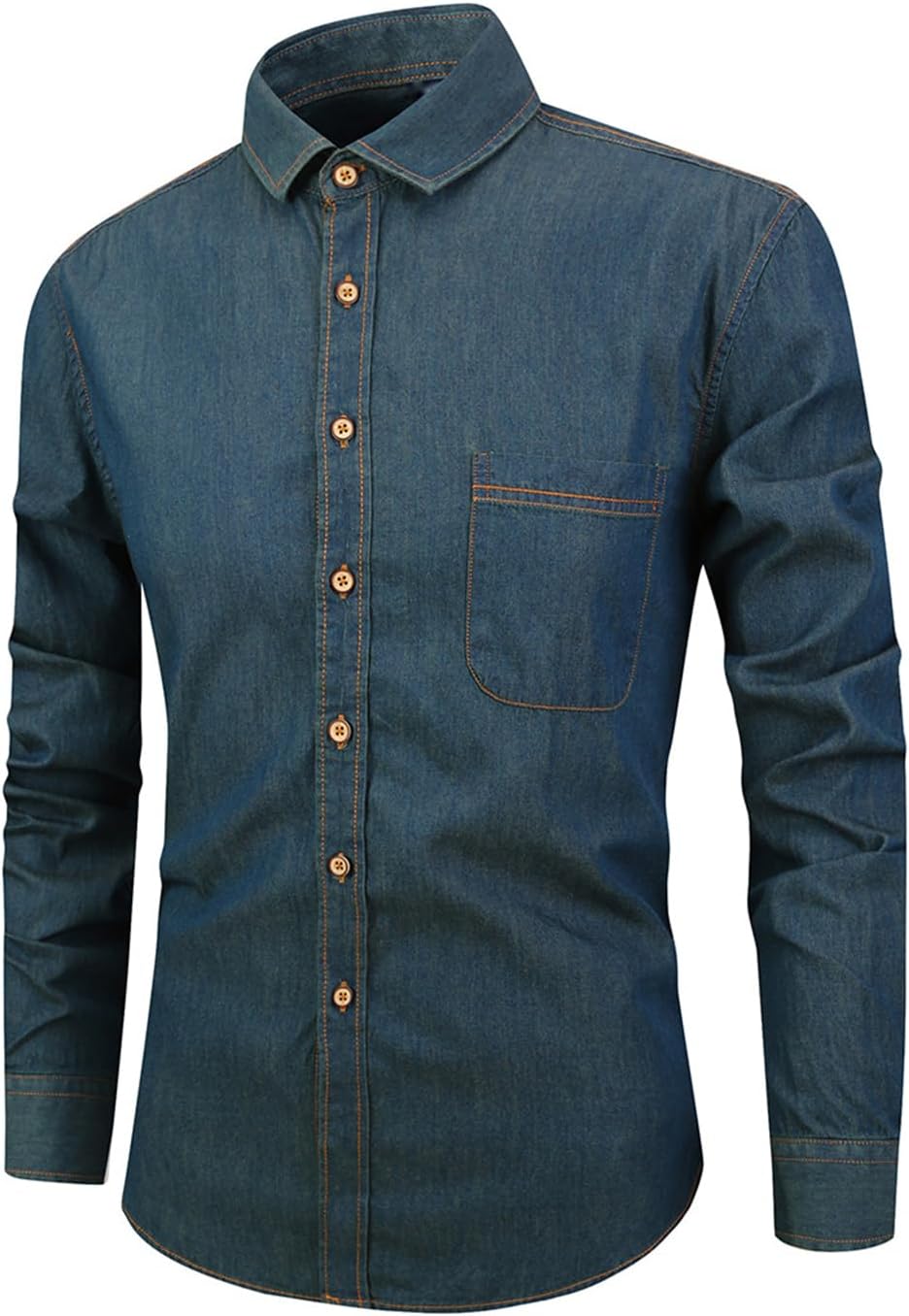 Men's Denim Button Down Shirt Classic Fit Long Sleeve Jean Work Shirts with Pockets, M-3XL