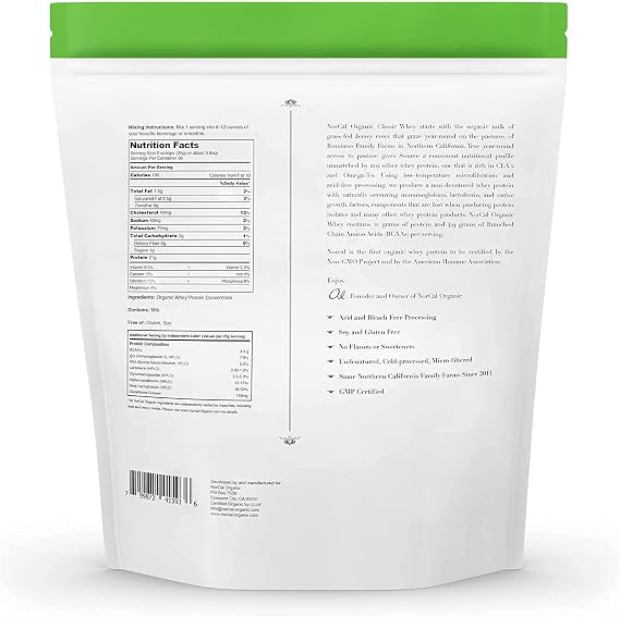 NorCal Organic Grass-Fed Classic Whey, Unflavored, Lecithin-Free, 2 lb