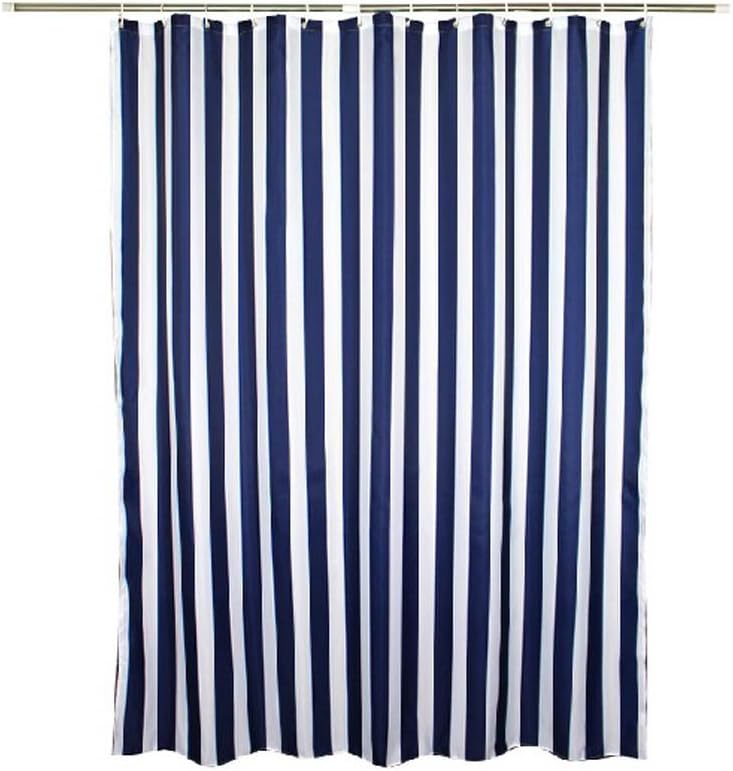 Navy Style Blue White Stripe Fabric Shower Curtain Waterproof, Vertical Stripes, 70 inches Wide by 70 inches Long