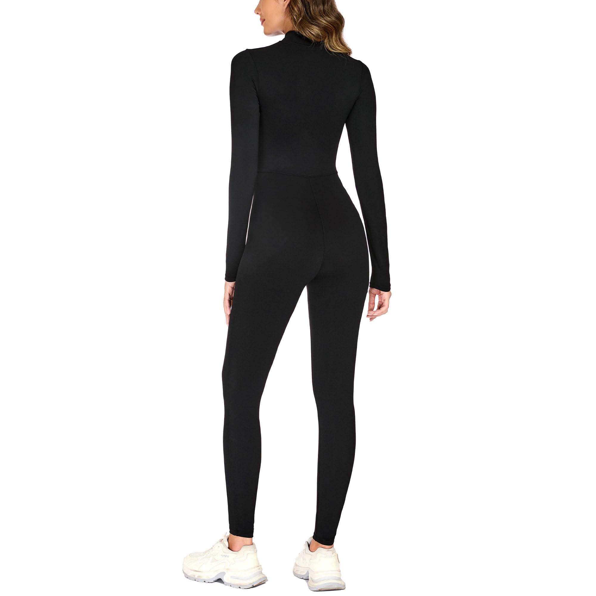 adorence Tuta Intera Donna Sportiva Aderente, Maniche Lunghe Jumpsuit Donna Sportiva con Cerniera, Lunga Tuta Intera Elastico per Yoga