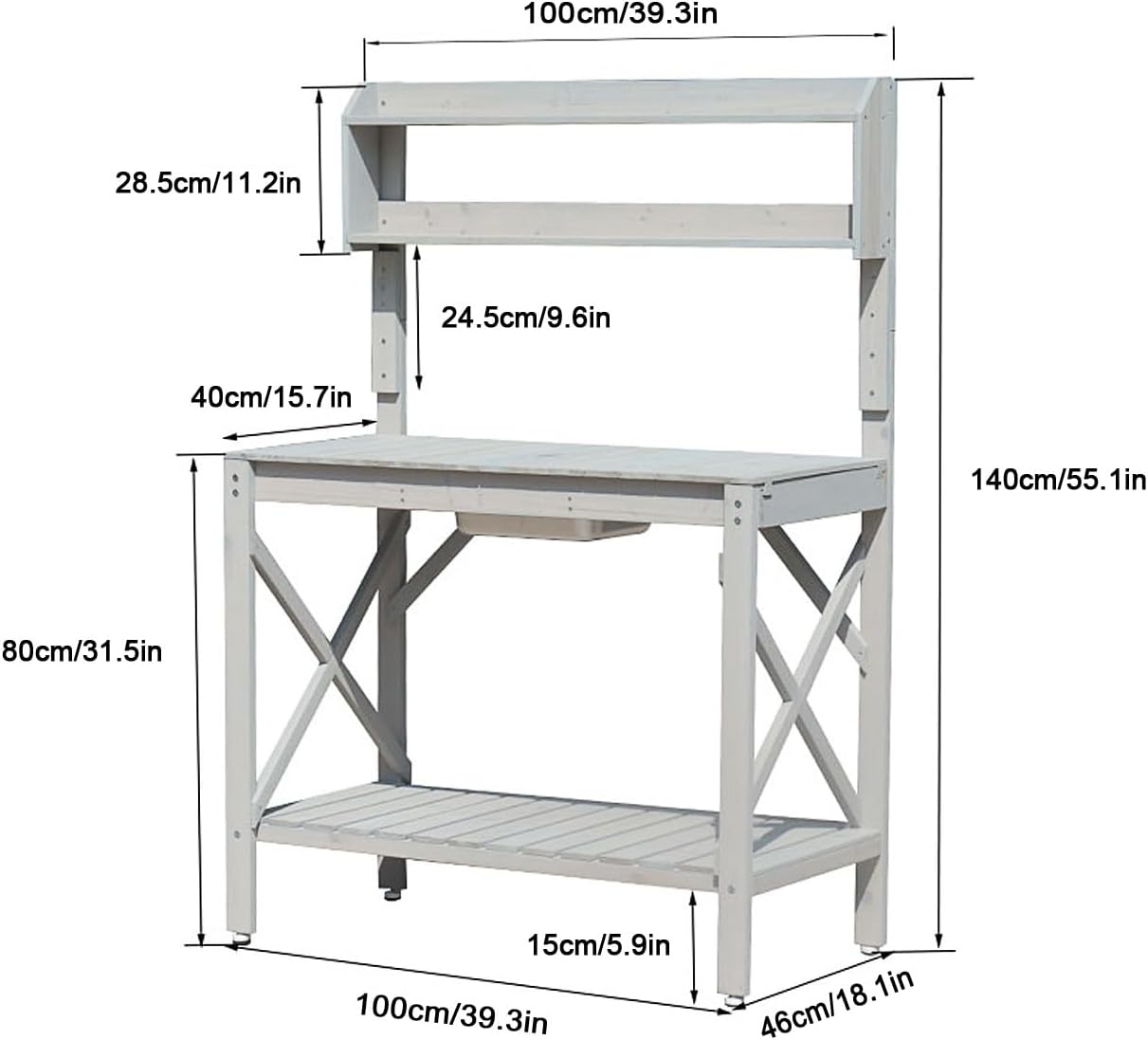 Wooden Potting Bench Work Table,Outdoors Potting Benches Table，Garden Potting Bench，Open Shelf, Lower Storage, for Backyard, Patio, Lawn