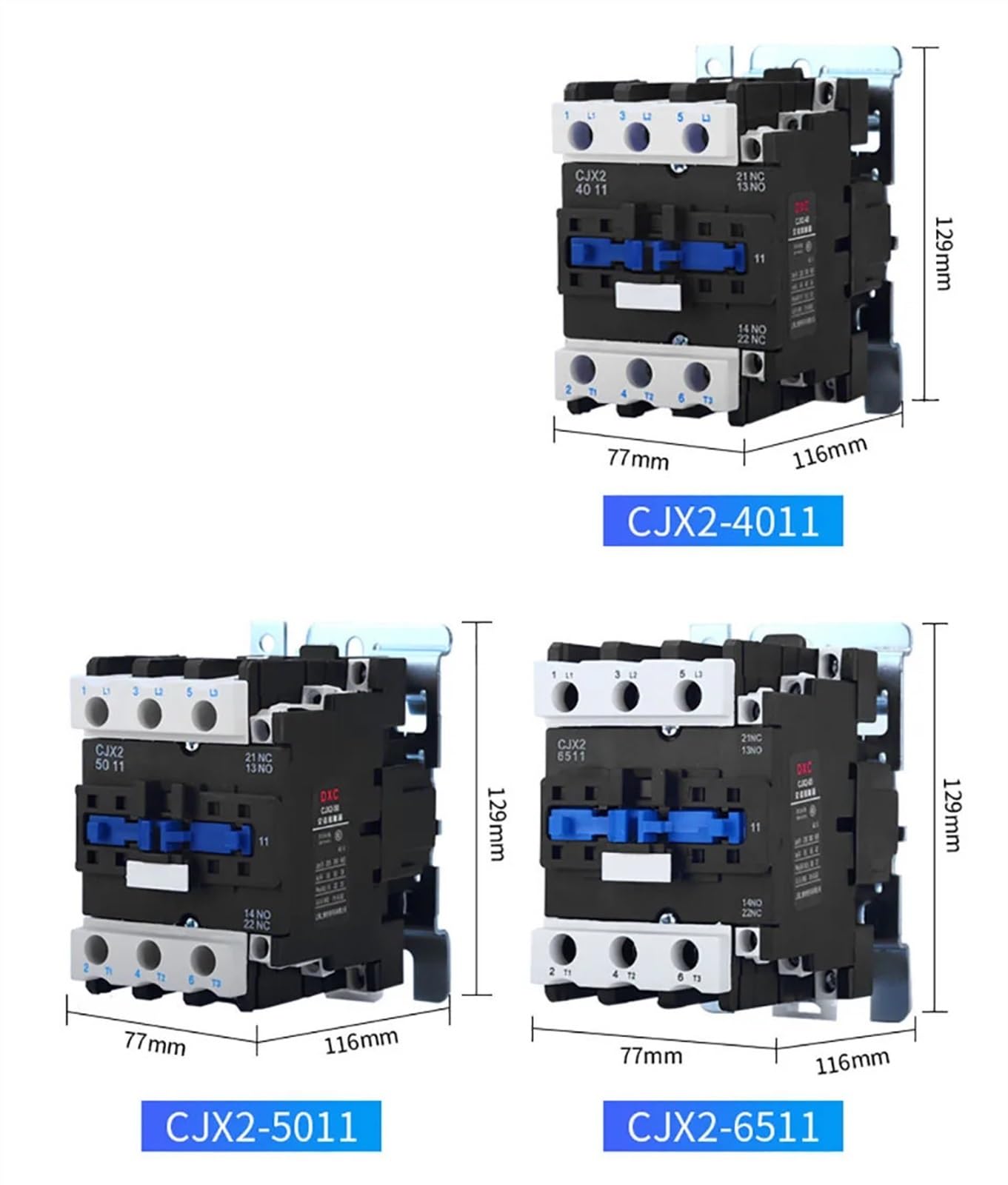 Stycznik AC CJX2 24 V/36 V/110 V/220 V/380 V, gruba srebrna końcówka, 4011 5011 6511, 8011, 9511, 1 sztuka/zestaw (Cjx2-5011,380V)