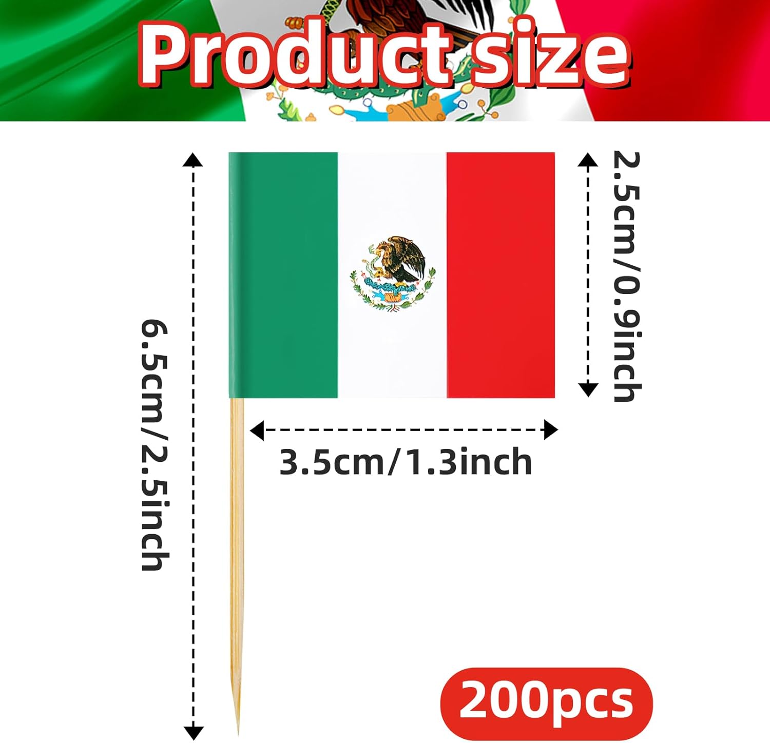 200 Pcs Small Mexico Flag Toothpick Toppers Picks, Mini Mexican Cupcake Flags on Wooden Sticks for Cinco de Mayo, Independence Day, Patriotic Parties, Drinks, Cocktails, Desserts and Table Decorations - Image 2