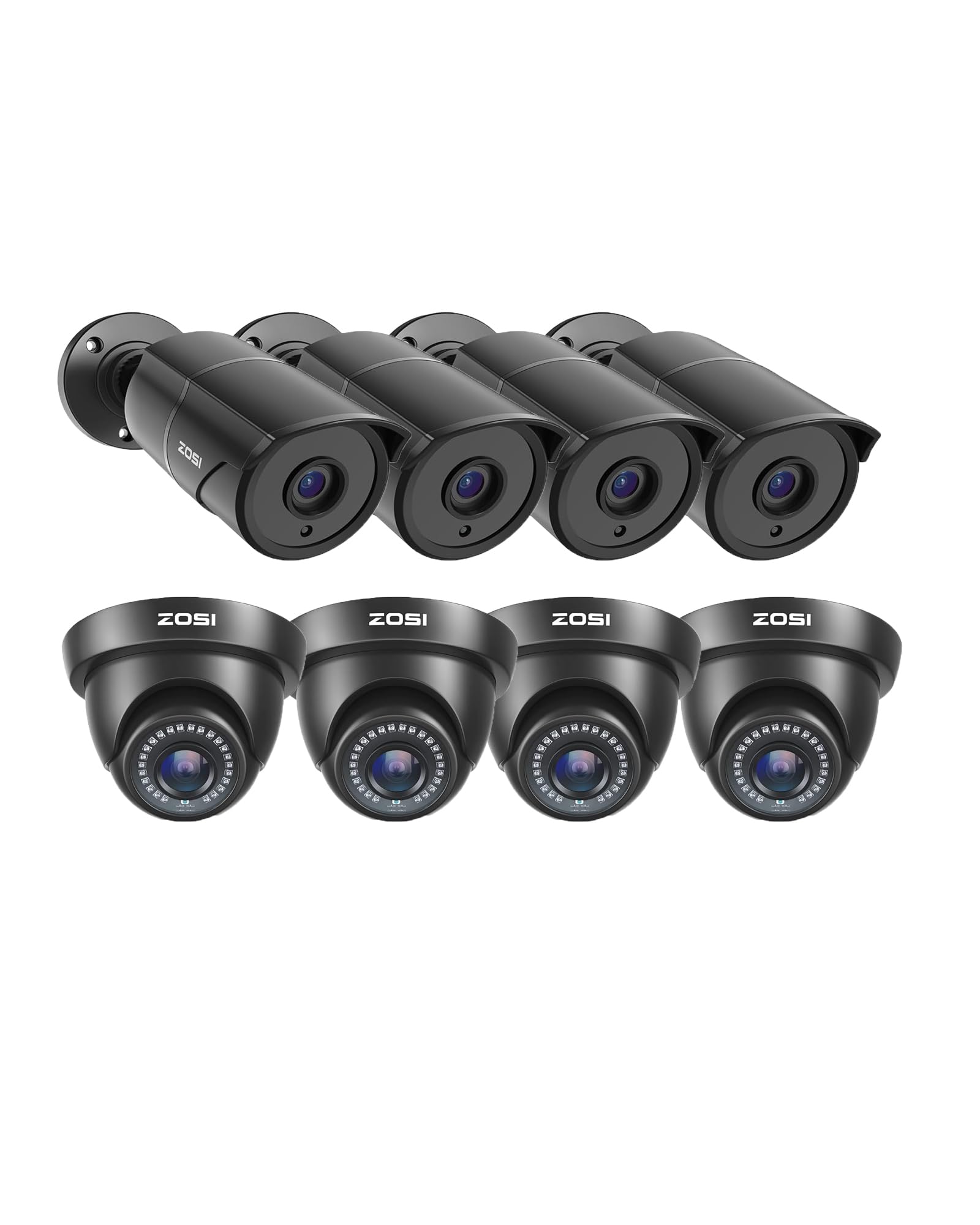 ZOSI 8 Pack HD-TVI Security Cameras, 1080P 2MP Indoor Outdoor Combo Kit, Weatherproof Bullet & Dome CCTV Surveillance System with Built-in Microphone,